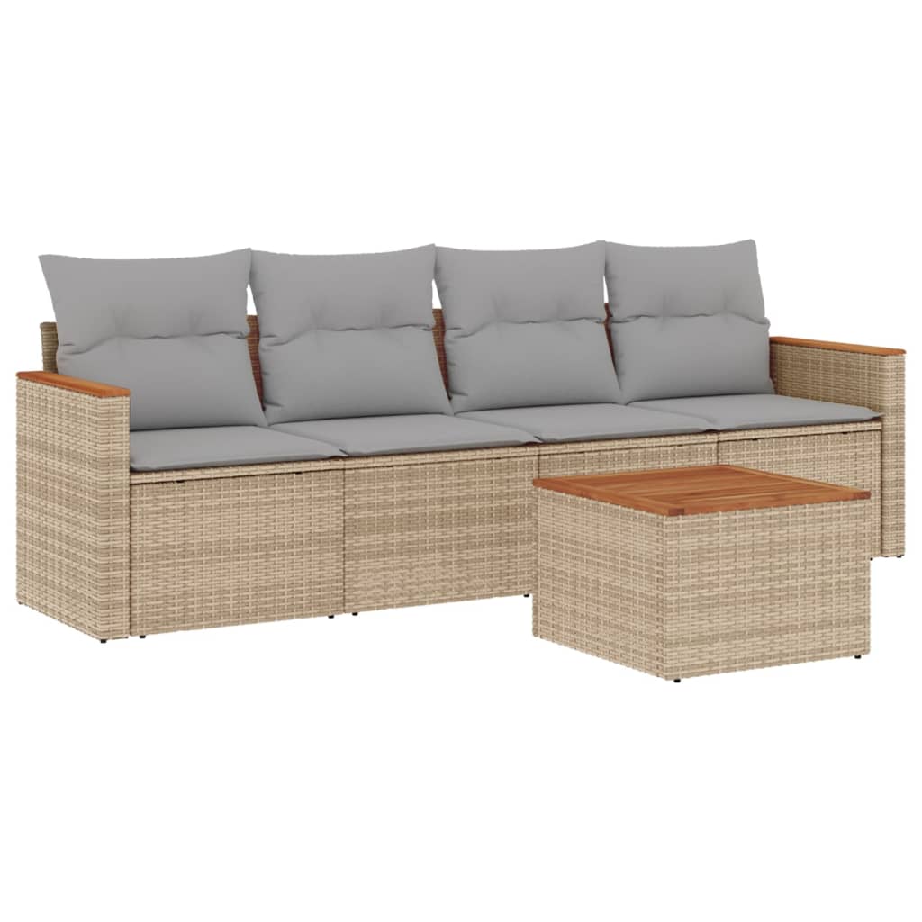 NNEVL 5 Piece Garden Sofa Set with Cushions Mix Beige Poly Rattan
